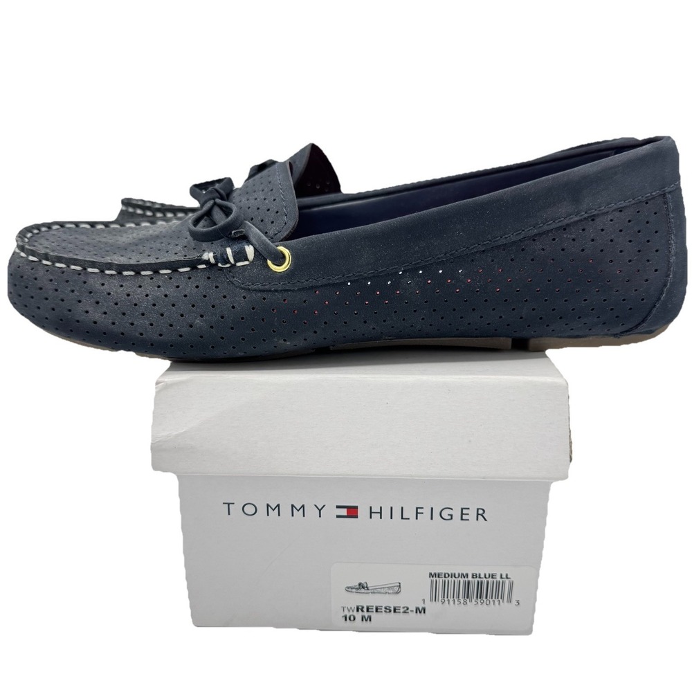 Tommy Hilfiger Reese 2 Navy Perforated Loafers Bow Slip On Flats Women
